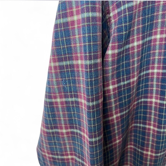 Vintage Looks Plaid Button Down Shirt XL Denim Collar Red White Blue - Picture 3 of 7